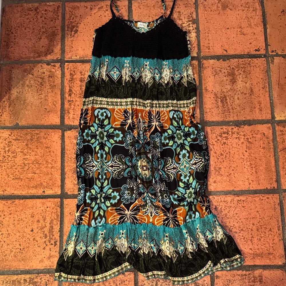 Bila Sleeveless Floral Print Dress with Turquoise and Black